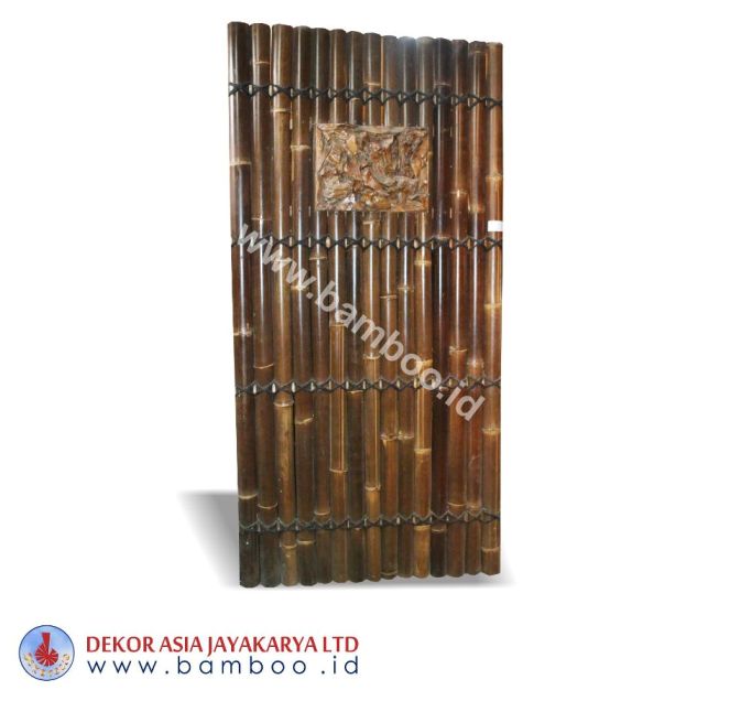 Half Cut Bamboo Fence 4 Blades Back, Black Coco Strap Wood Carving
